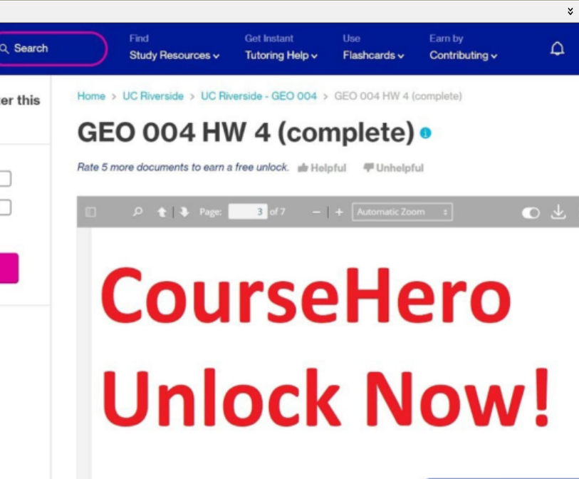 CourseHero单次文件解锁下载 3元1次 